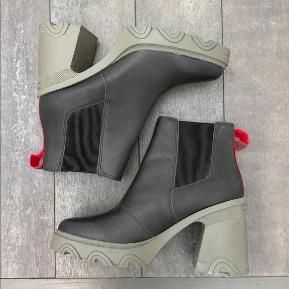 Like NEW! Leather Sorel Brex Heel Lug Chelsea Boot in Olive Green, size 8 - Picture 4 of 11